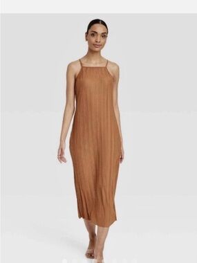 NWT A New Day Women's Brown Tan Sleeveless Midi Dress Halter Neckline L